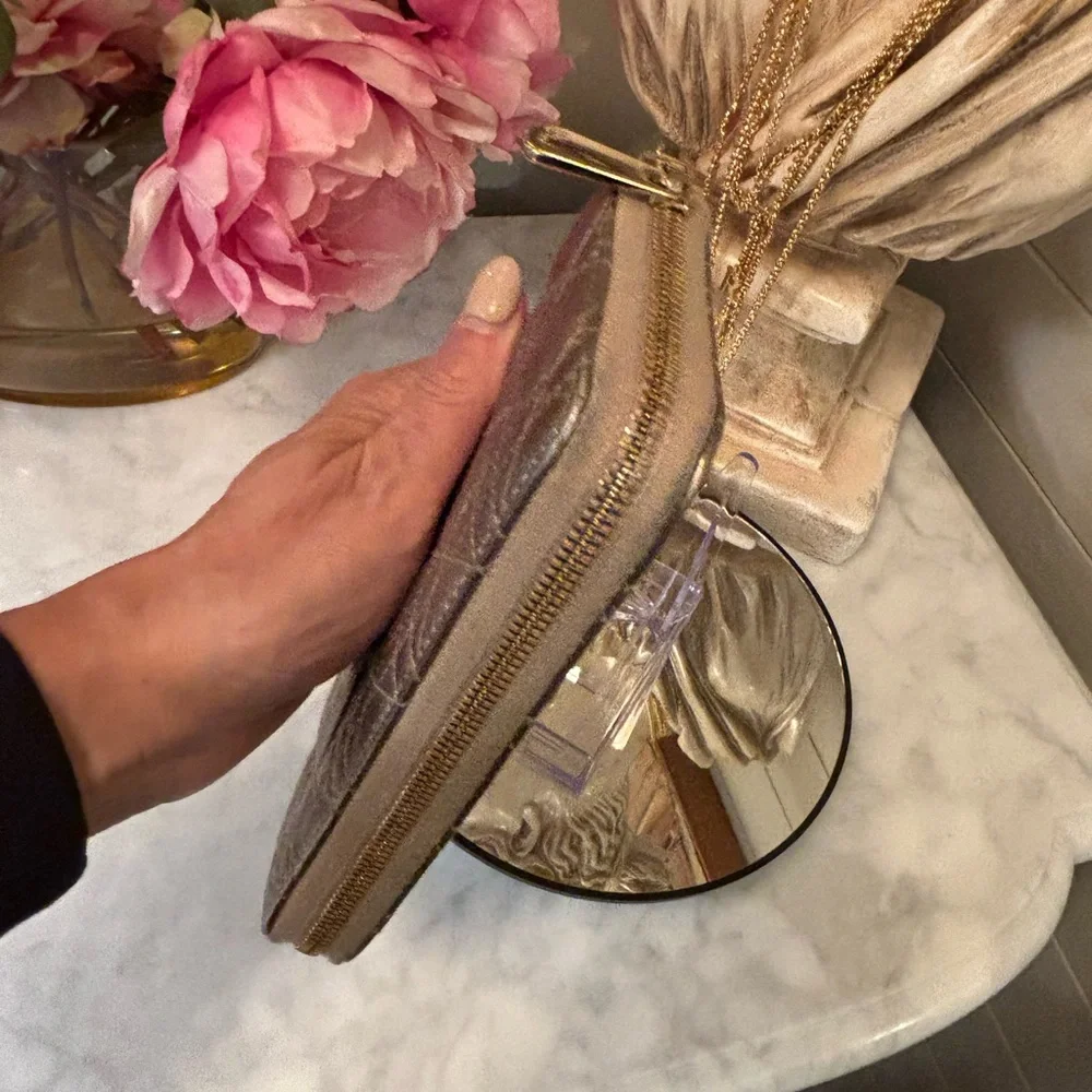 Gorgeous EUC Christian Dior Gold Quilted Cannage Long Wallet w Sig Charm Pull
